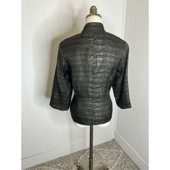 Eileen Fisher Women's S Black Grey 100% Silk Ripple 3/4 Sleeve Pearl Button Top - Picture 6 of 11